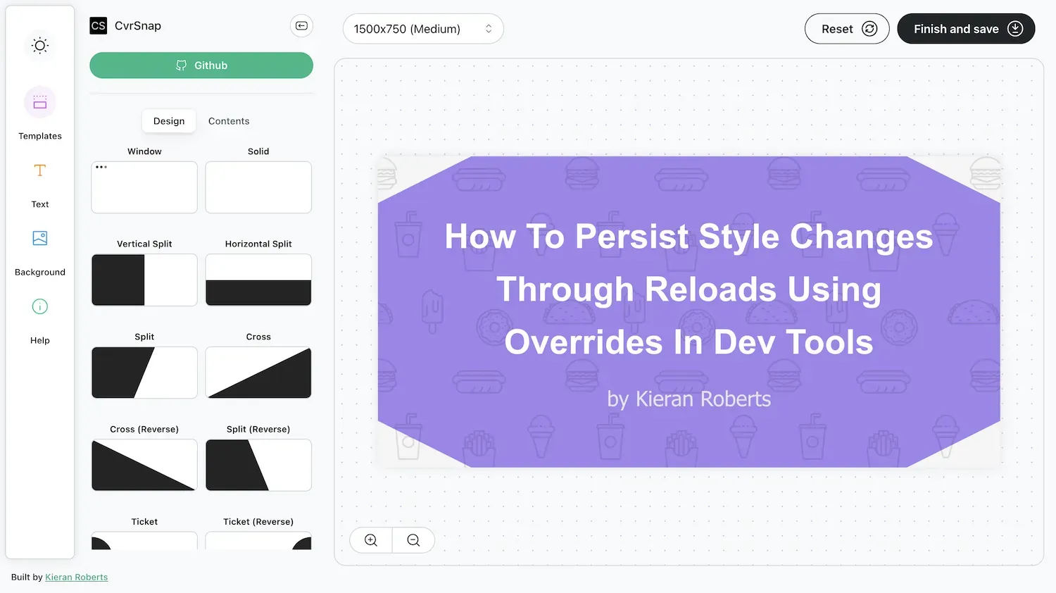 CvrSnap editor page screenshot
